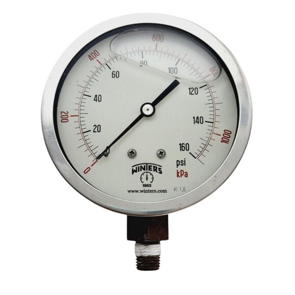 Winters Pressure Gauge 0-160 PSI & 0-1100 kPa Steel 4 1/4" Diameter Italy - Picture 2 of 6